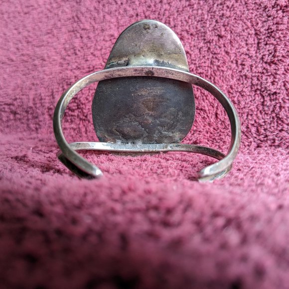 Vintage 1960's Navajo Silver Turquoise Cuff Bracelet - Picture 5 of 8